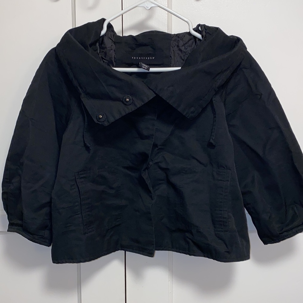 Apostrophe Medium Black Tab Button Up Jacket - image 1